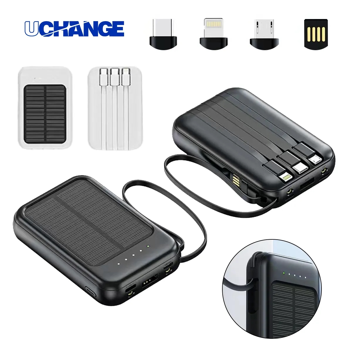 3 In 1 Solar Power Bank W/ Built In Cables And LED Indicator 2