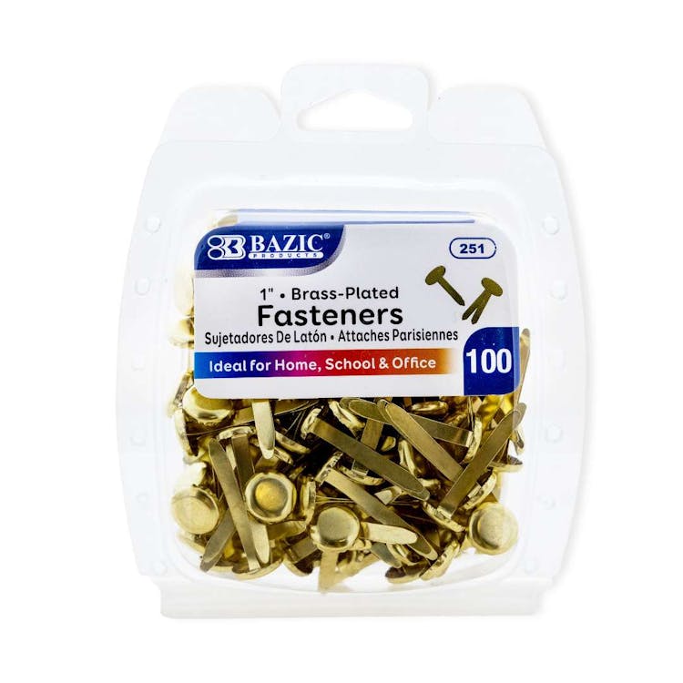 1" Paper Fasteners - Brass Plated 100 Count Pack 1