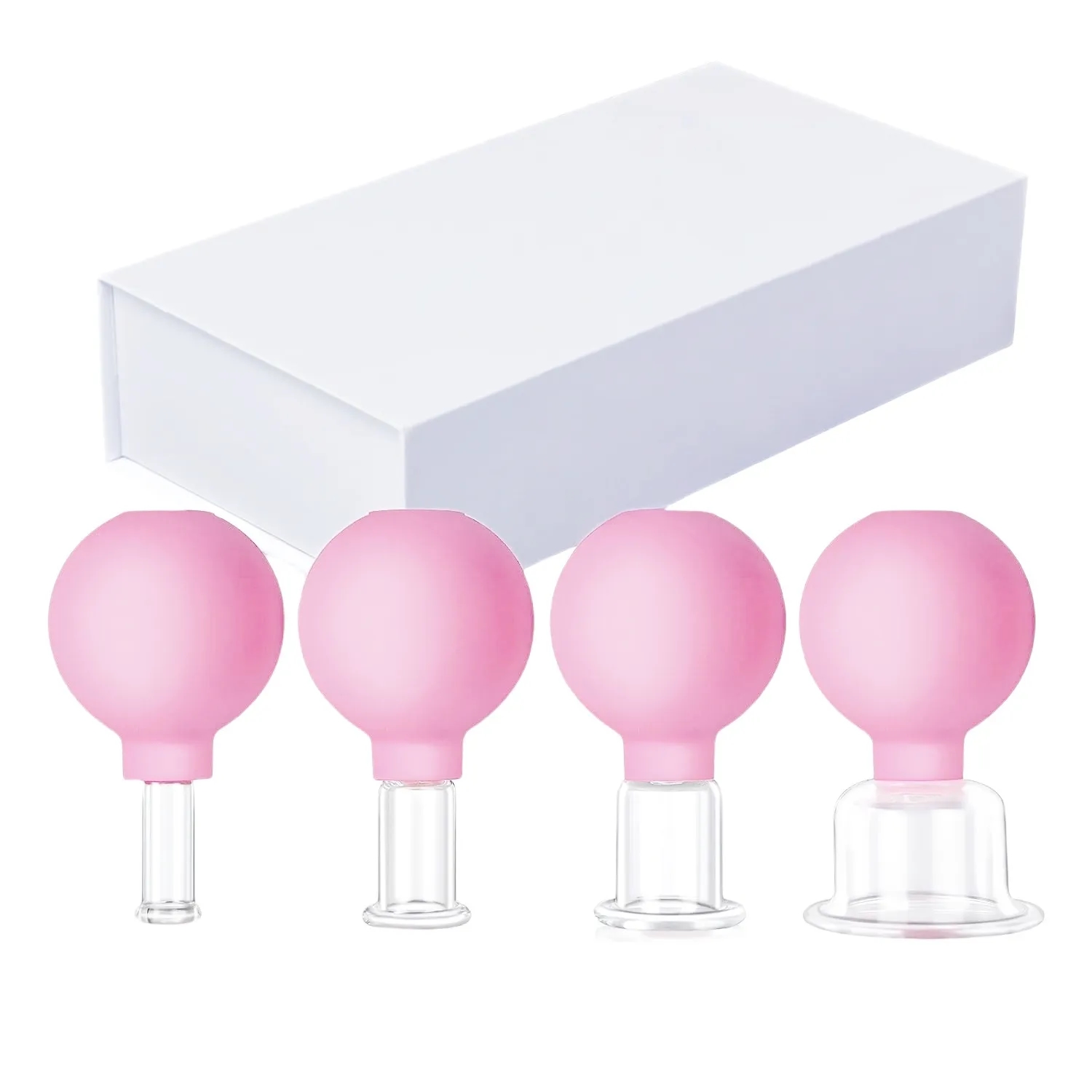 4-Size Facial Cupping Set: Glass & Silicone Massage Cups 5