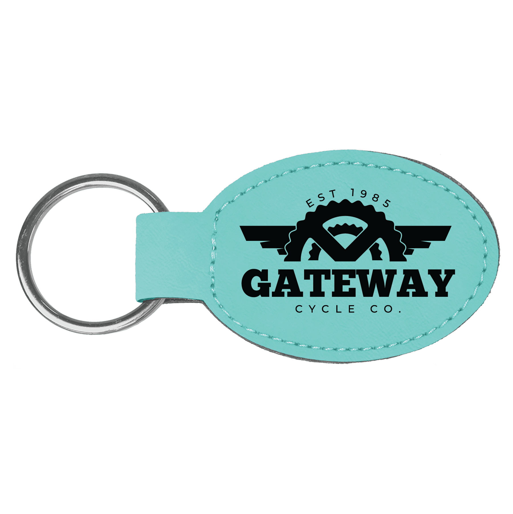 Teal Leatherette Oval Keychain