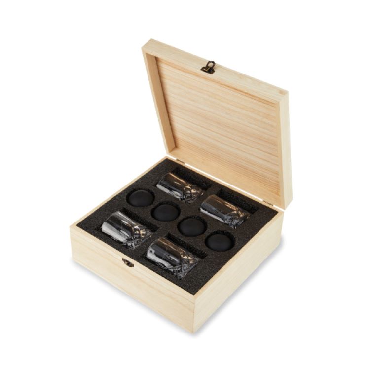 Viski® Crystal Liquor Glass and Ice Sphere Wood Box Set 5
