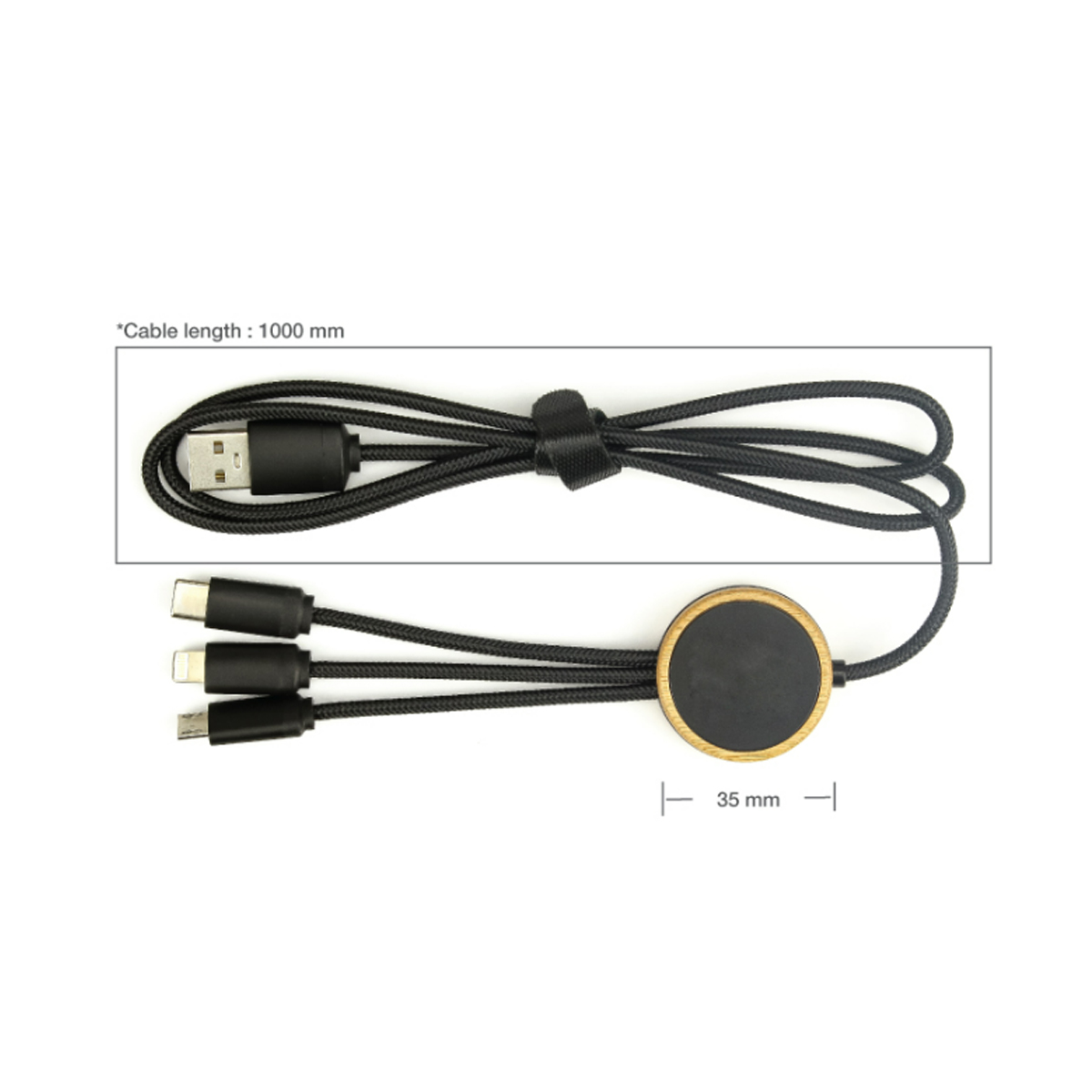 Eco Bamboo 3-in-1 Charging Cable with Glowing 4