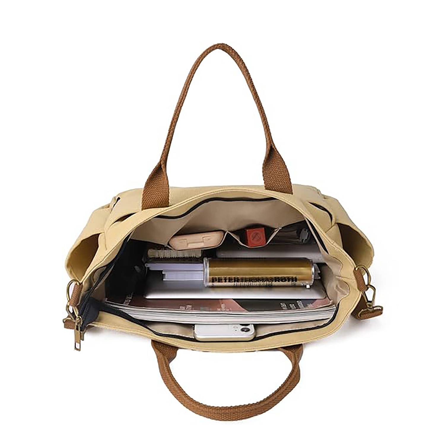 Commuter Women'S Canvas Tote Bag W/ Multi-Pocket Design, custom tote bag with logo imprint 5