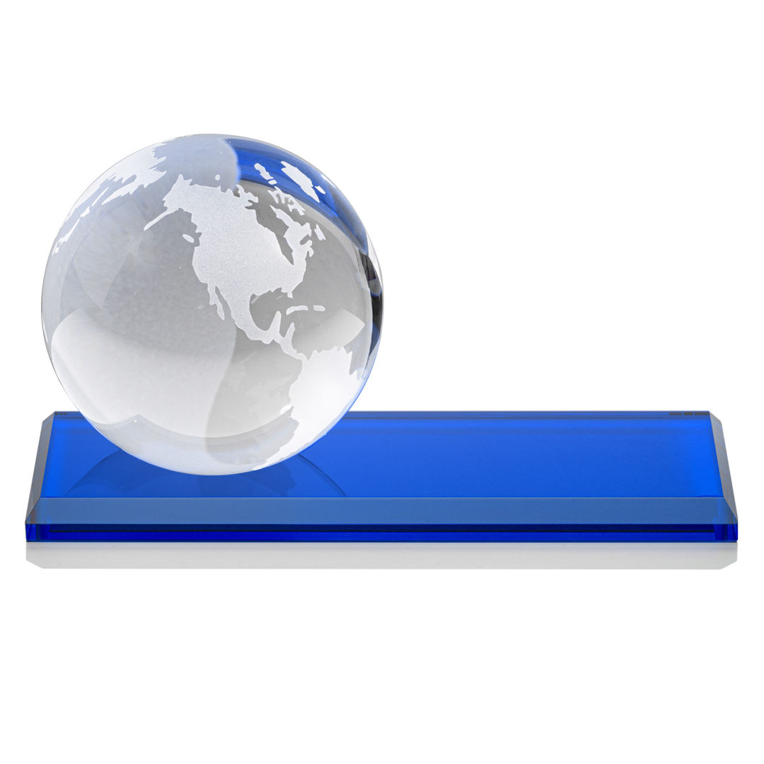 Globe VividPrint™ Award on Rectangle Base - Blue 6