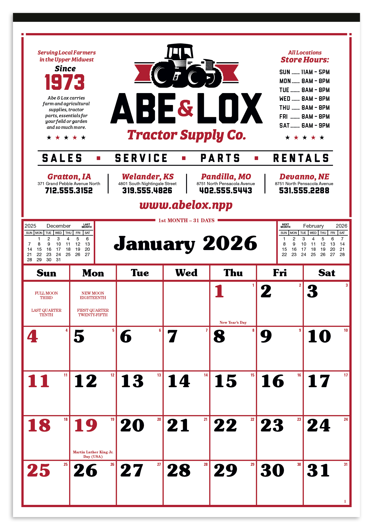 Skinner & Kennedy® Commercial 12-Sheet Calendar 1