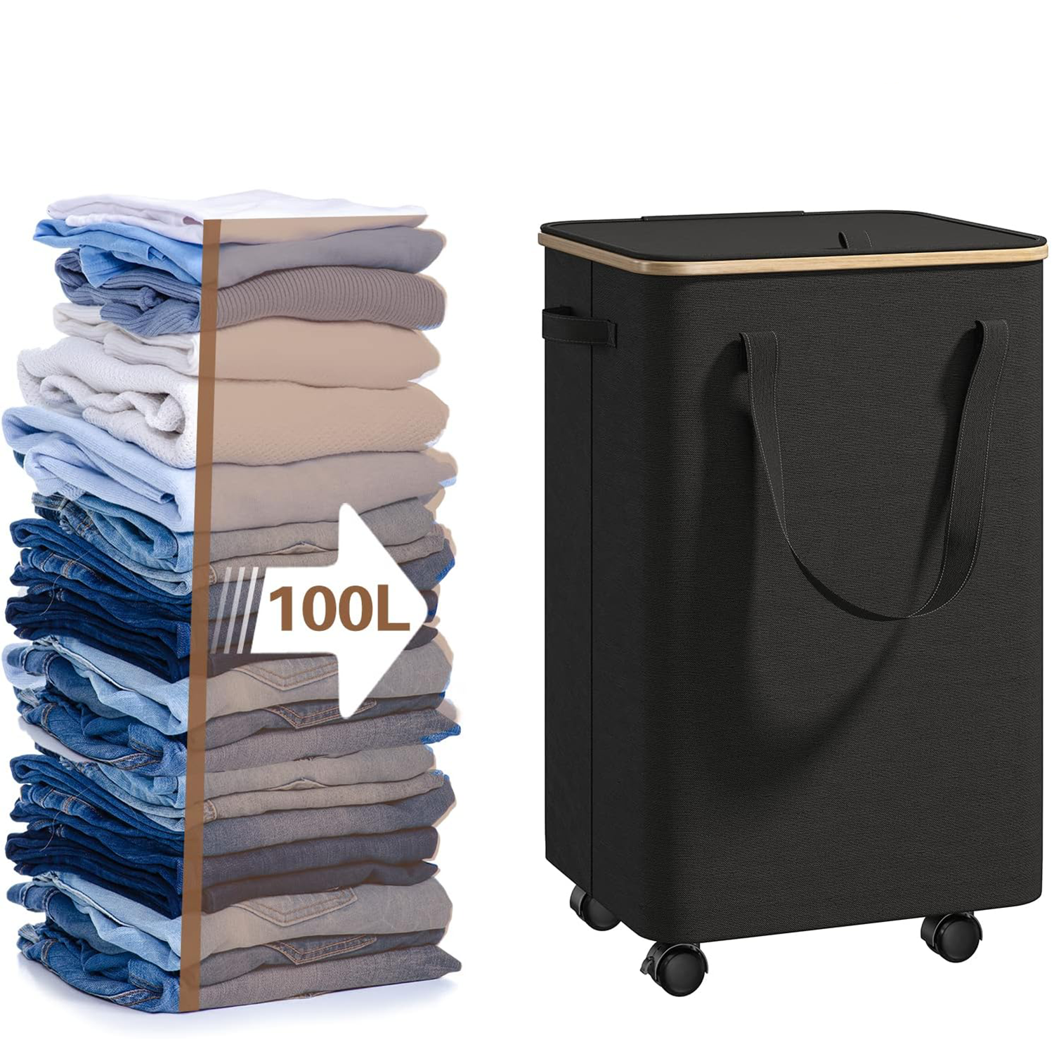 100L Oxford Laundry Basket with Wheels Lid 5