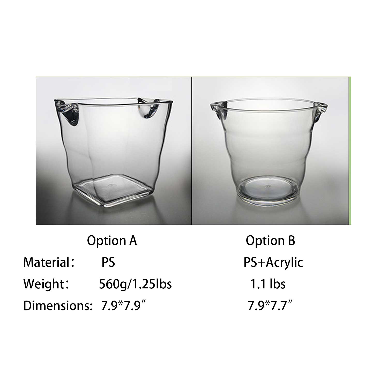 Double-Handle Wine/Champagne Cooler PS Plastic Ice Bucket 9