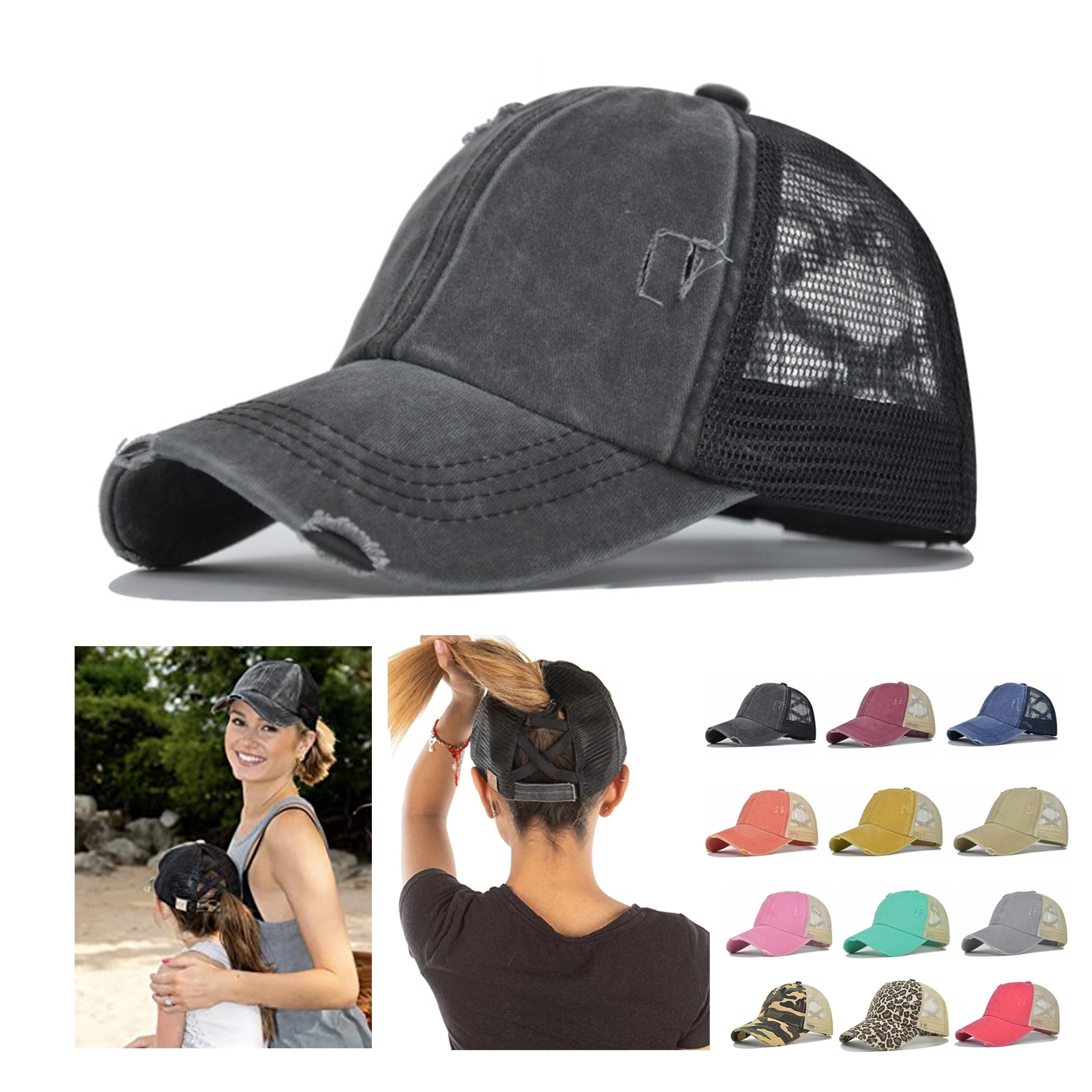 Womens Baseball Cap Ponytail Cross Hat 1