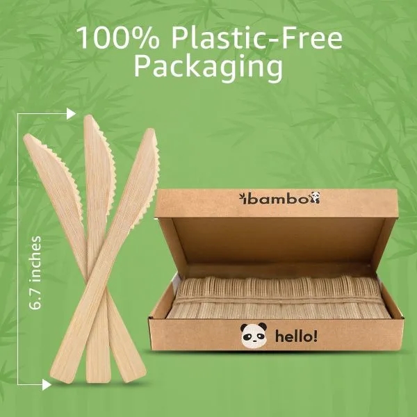 Ibambo Natural Bamboo Flatware Cutlery 100 Set (100 Knives) 7