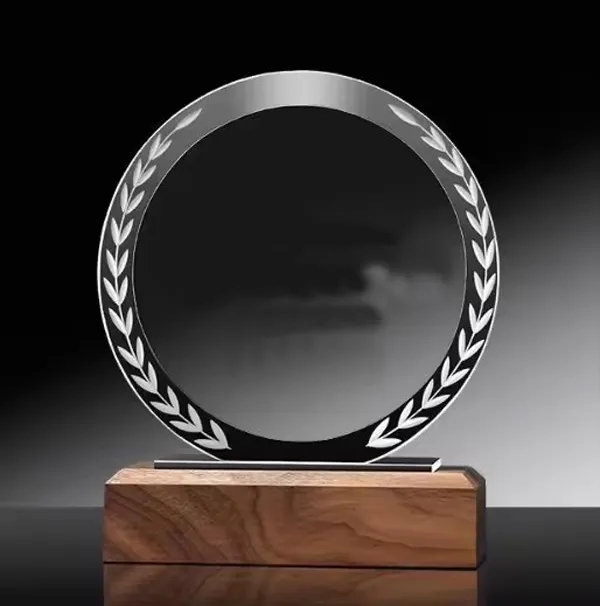 SOLID WOOD BASE ROUND CRYSTAL TROPHY 6