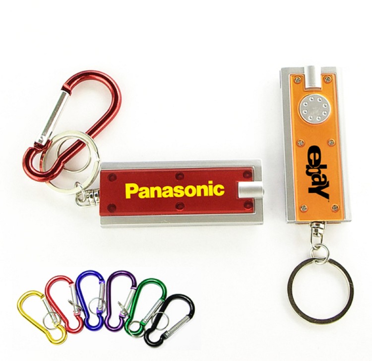 Slim rectangular flash light with swivel key chain and carabiner 1