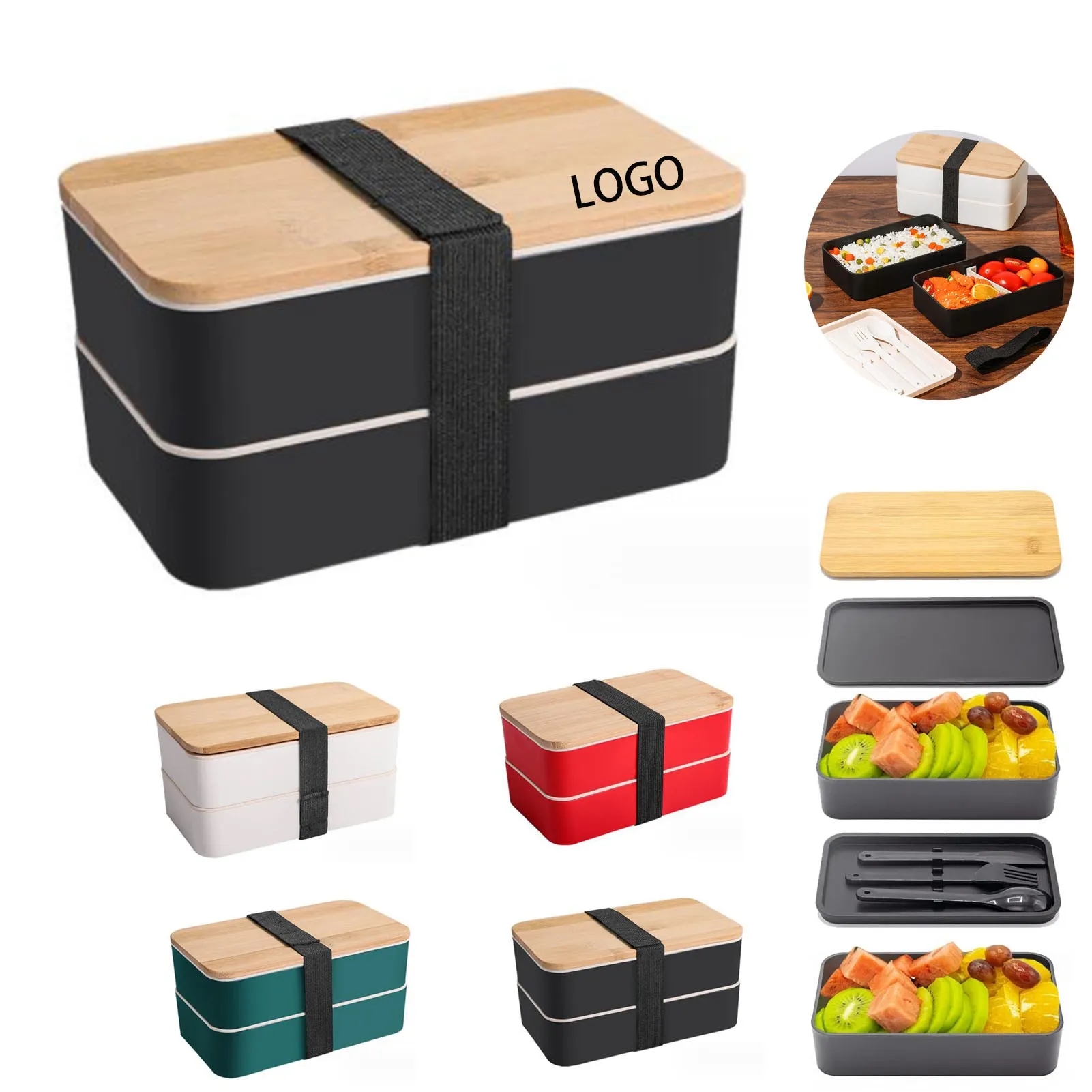 Wheat Straw Bento Lunch Box With Tableware Set 3