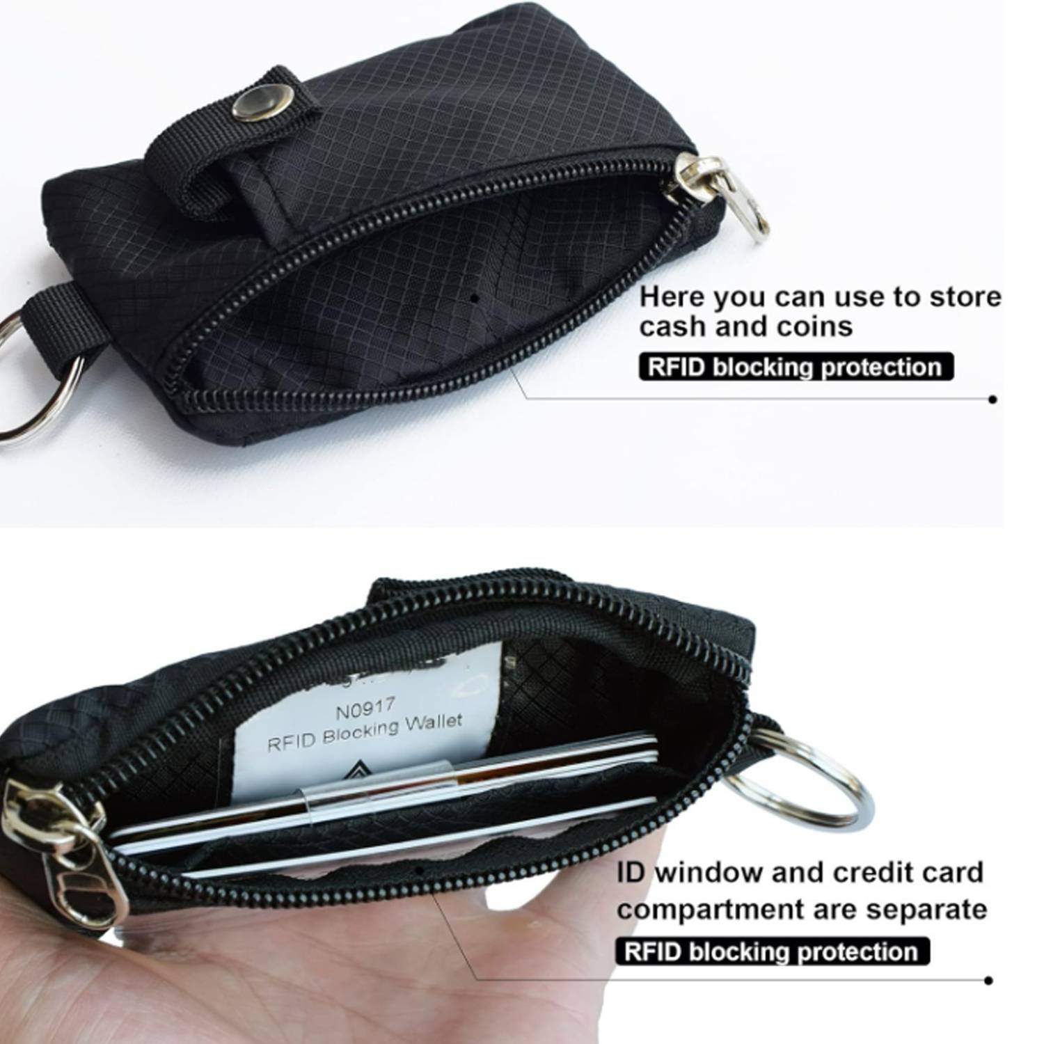 RFID Blocking Small with ID Window,Water Resistant Zip Case 4