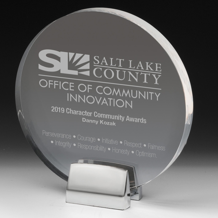 Round Award w/Chrome Base (6 1/2" dia. x 3/4") - Laser Engraved 4