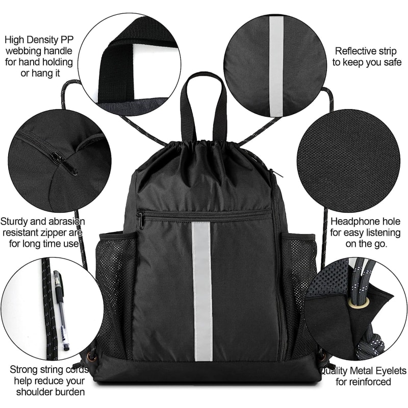 Drawstring Sports Backpack Bags With Bottle Holders 13