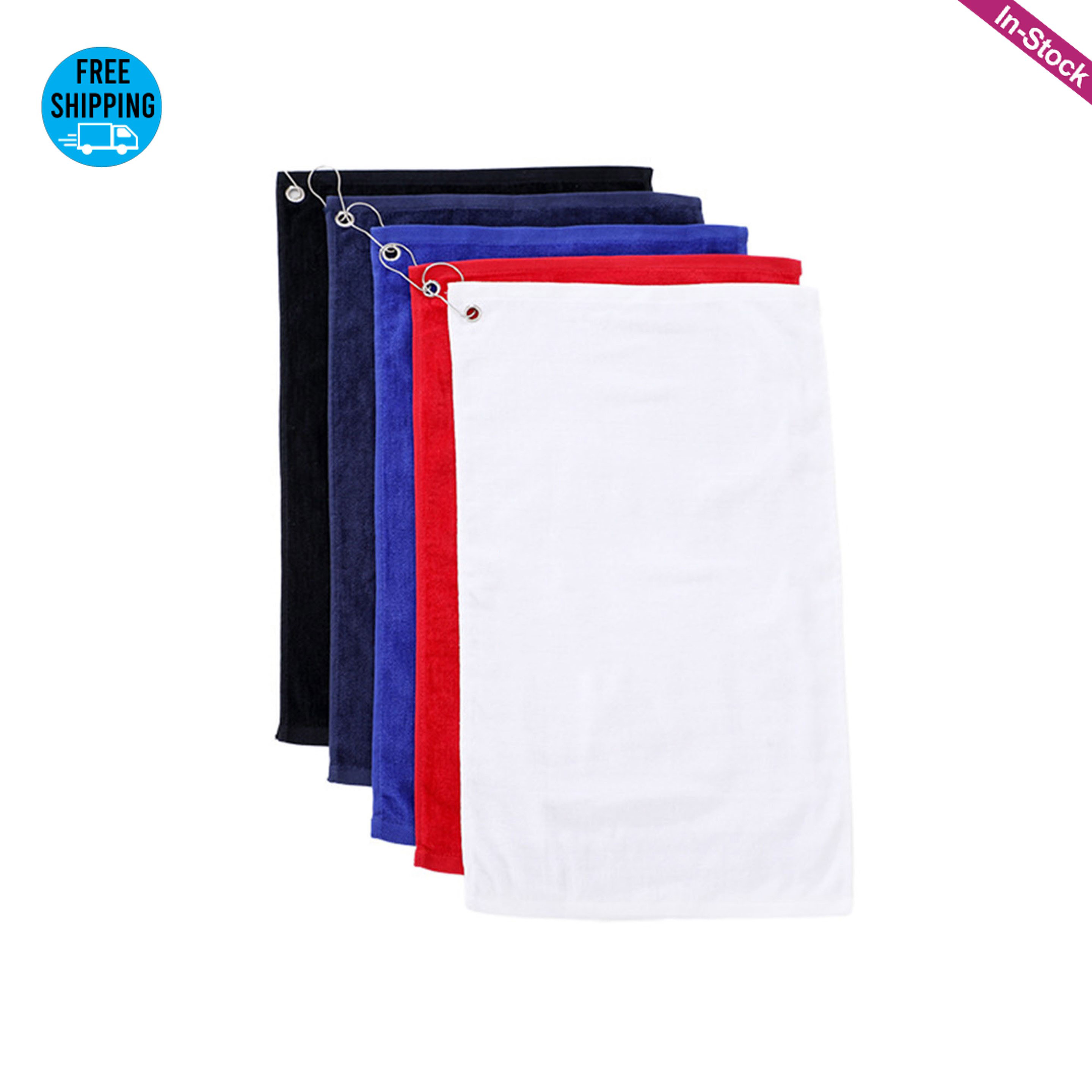 Embroidered 480GSM Cotton Terry Velour Golf Towel With Corner Grommet 6