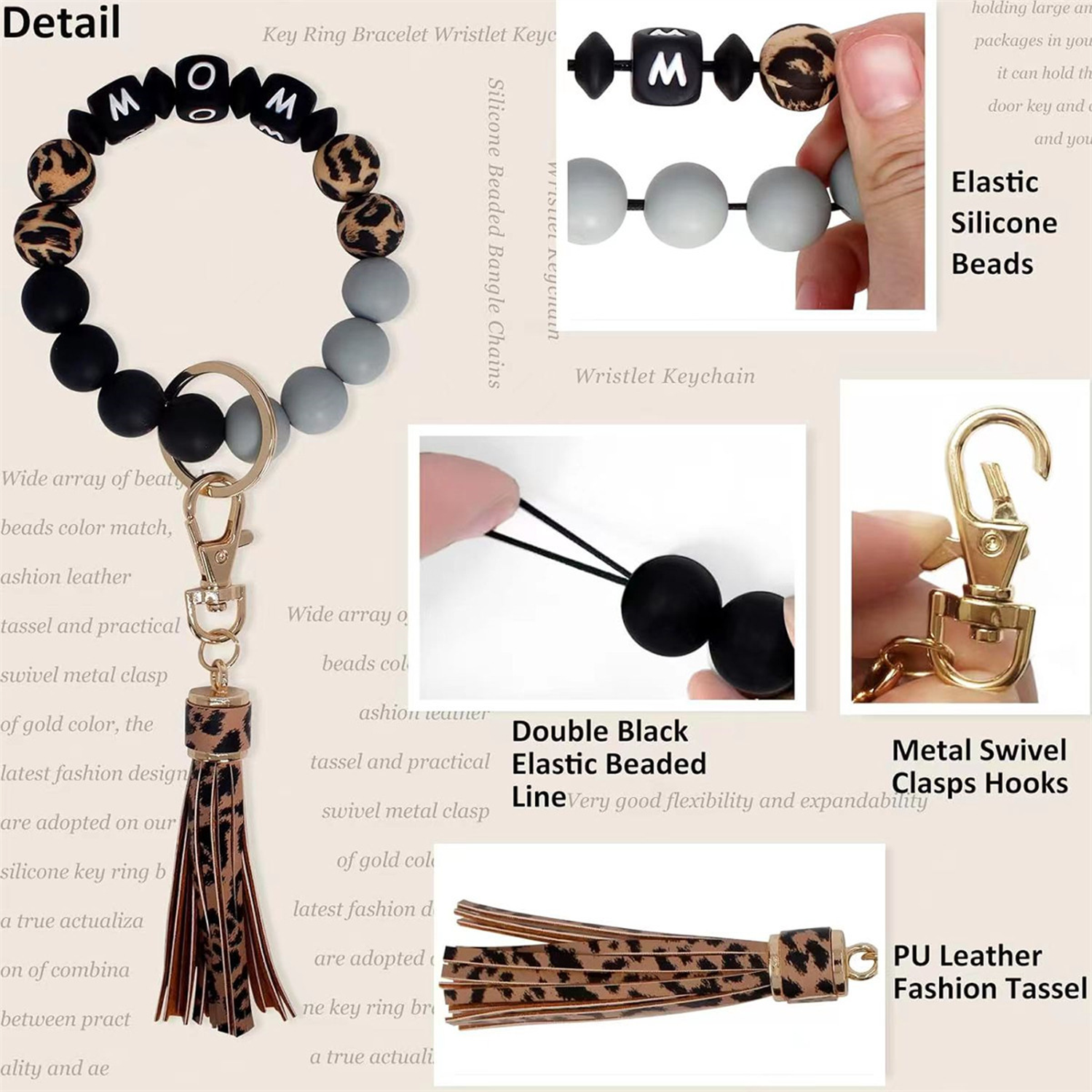 Silicone Beaded Tassel Bracelet Keychain 1