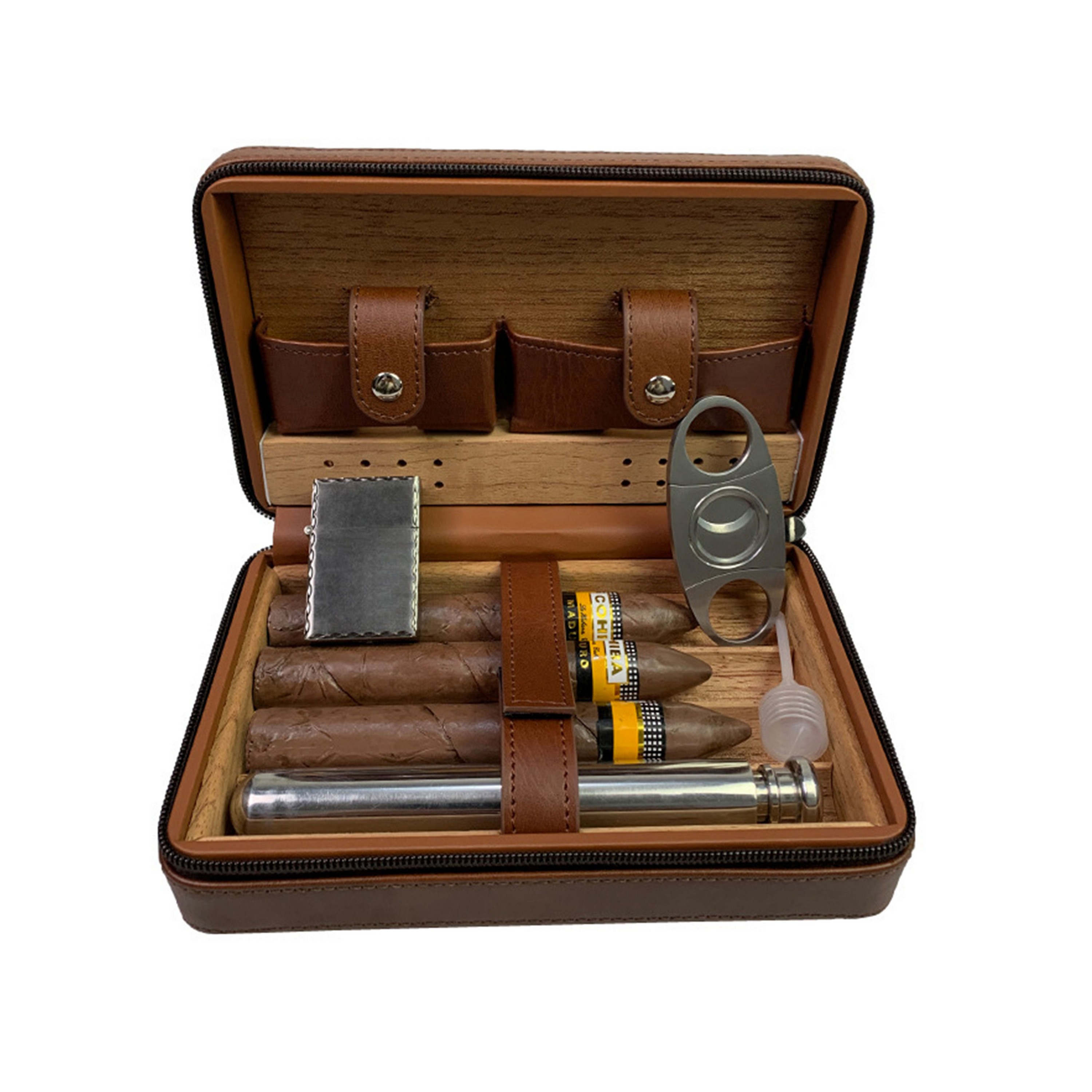 4-Finger Portable Travel Leather Cigar Case-Ocean 5