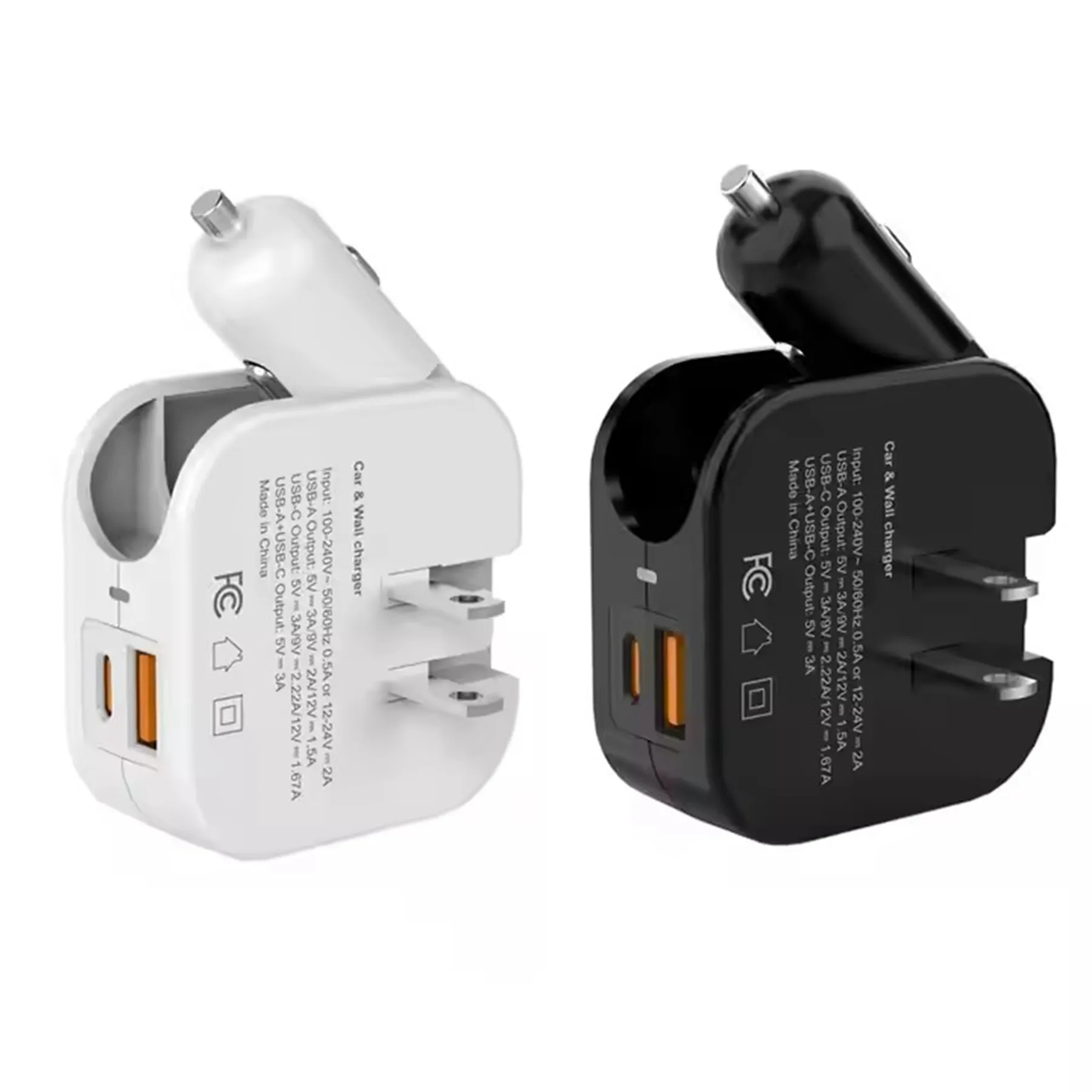 2-in-1 Portable USB Car Charger with Foldable Plug 2