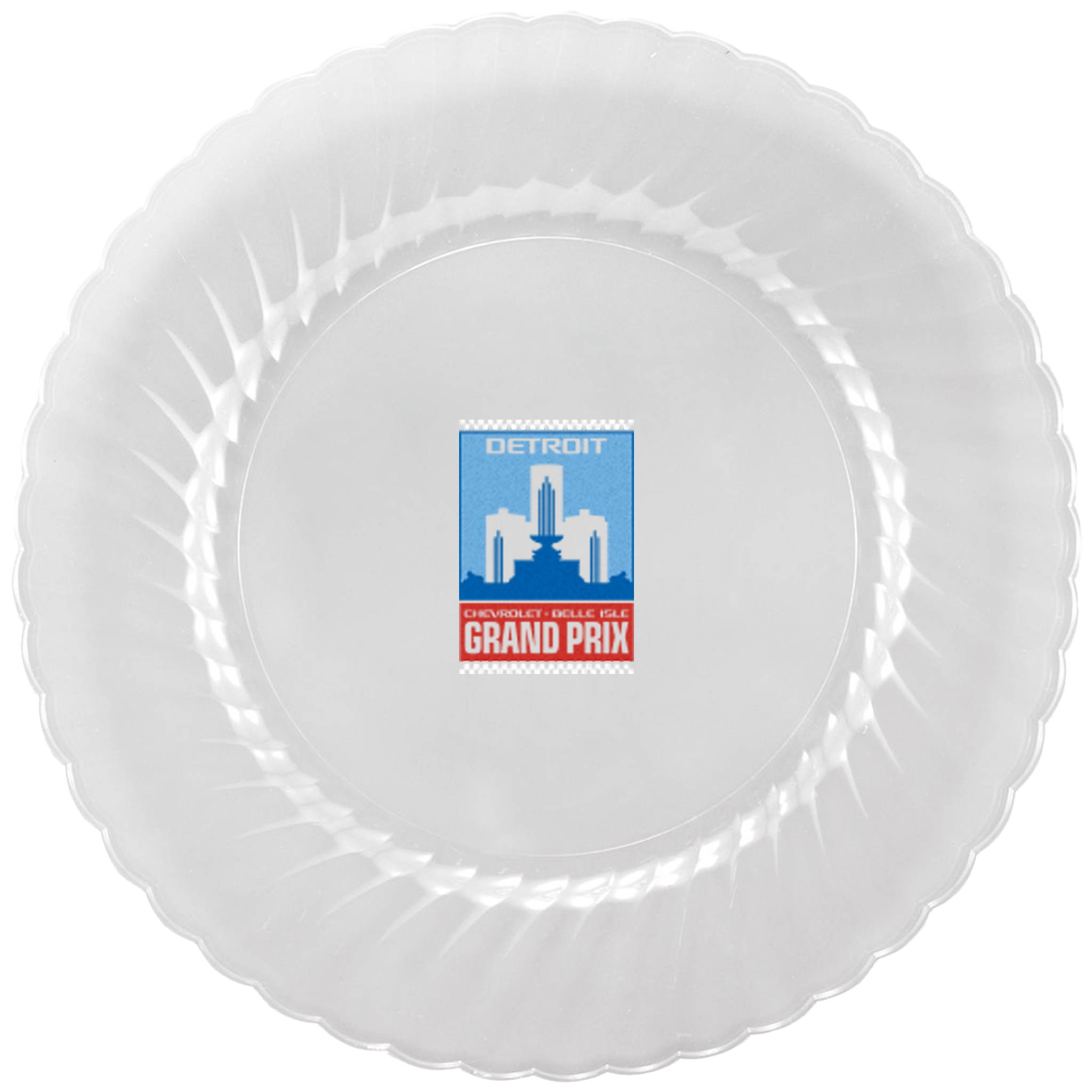 10.000" Scalloped Heavy Weight Plastic Plate Round Clear Tradition Print 1