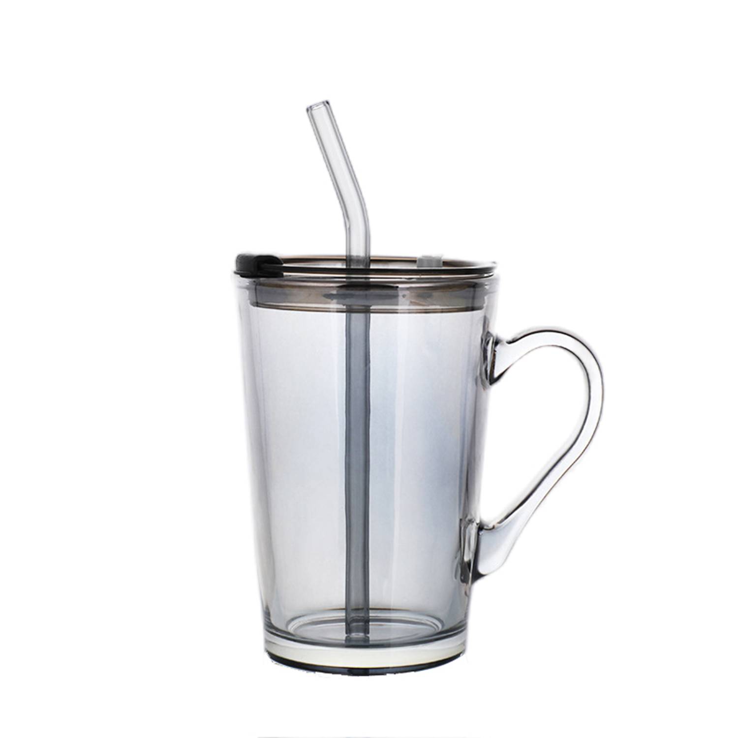 Glasses Cup with Handle Lid Straw 6