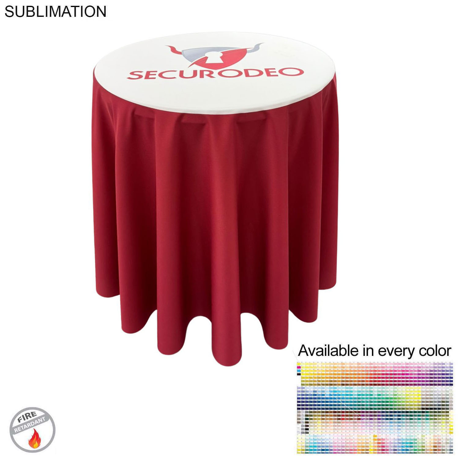 Sublimated Bar-Height Round Drape Table Throw 3