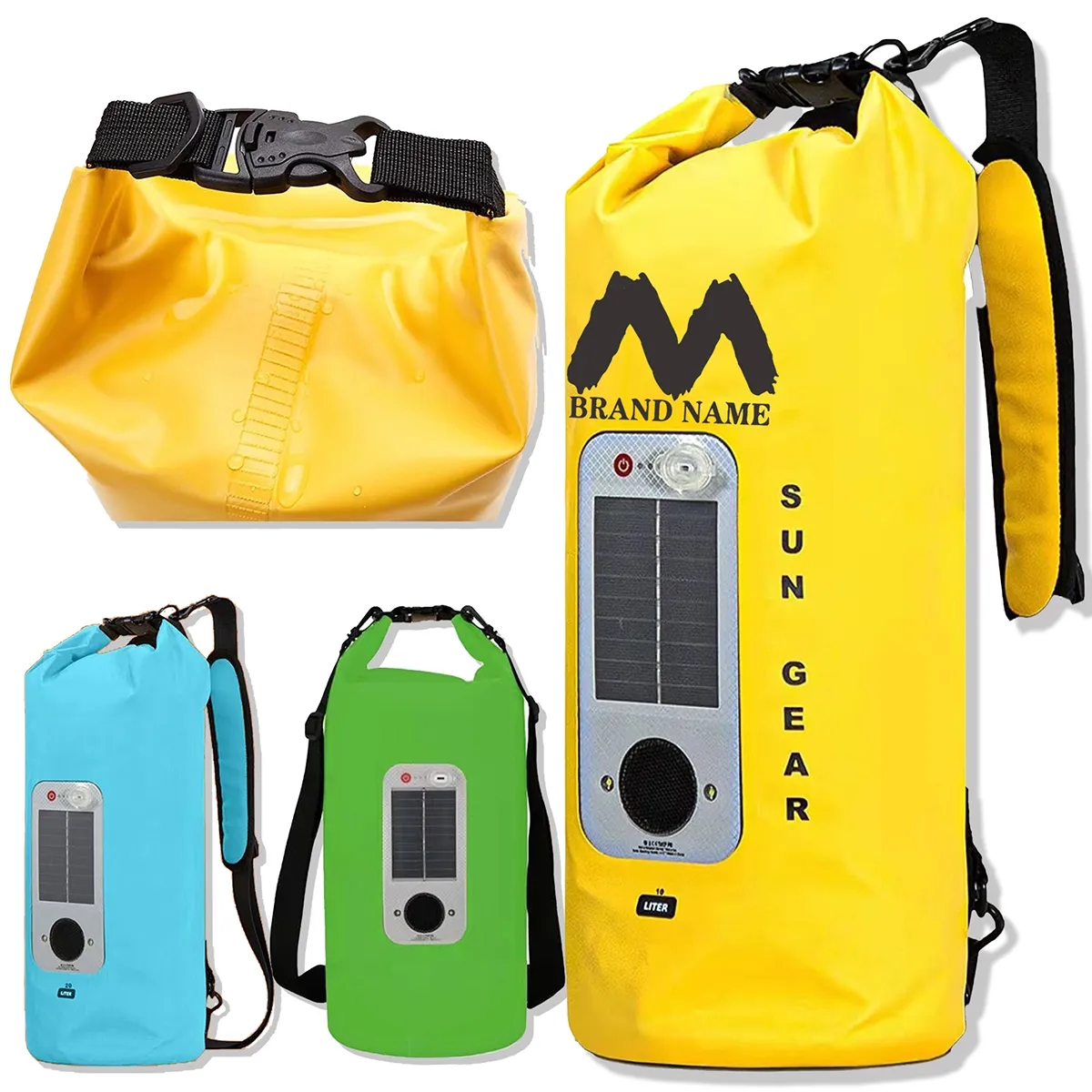20 L Waterproof Roll Top Storage Dry Bag With Speaker LED 2