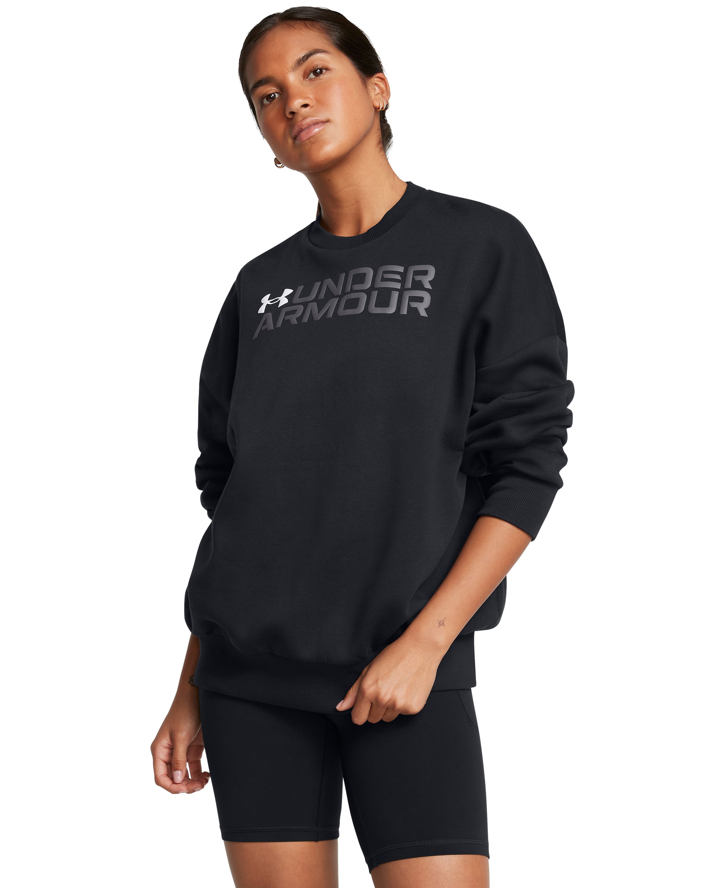 UA Rival Fleece Wordmark Women's Oversized Crew, custom hoodie or sweatshirt with logo imprint 3