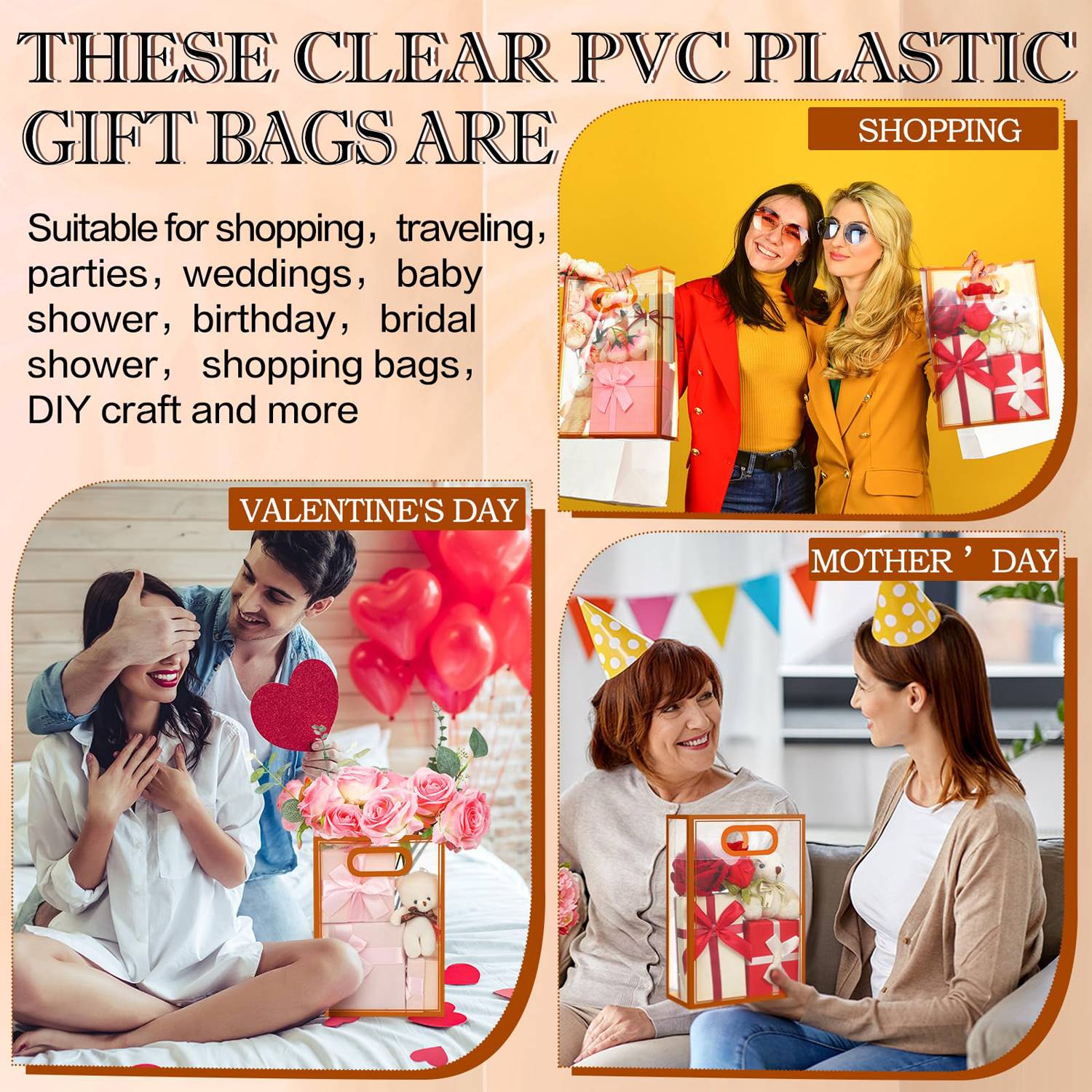 Square Transparent PP Plastic Hand-held Gift Bag 3