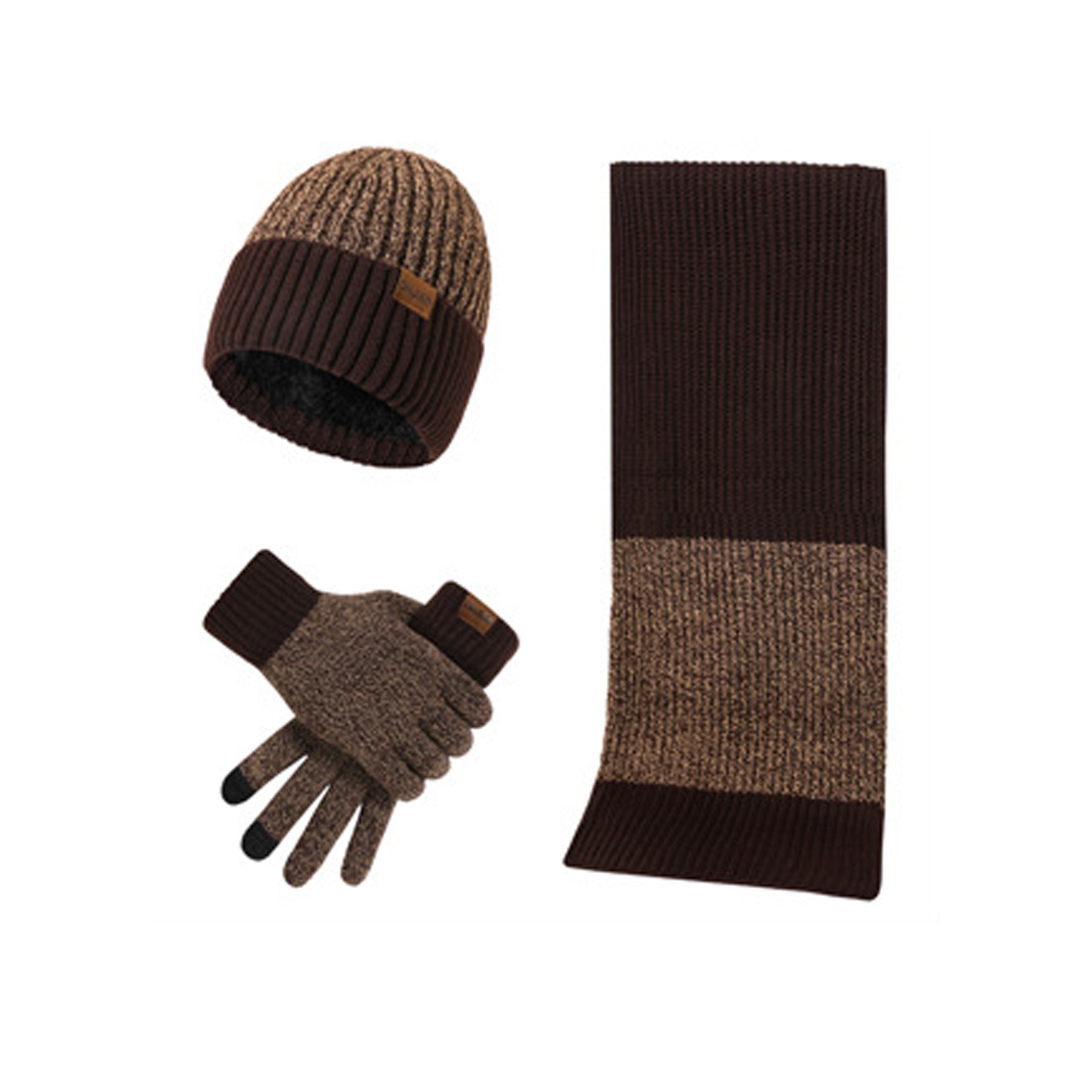 Beanie Hat Scarf Touch Screen Gloves Set 4