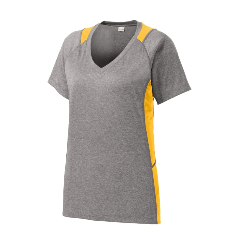 Sport-Tek Women's Heather Colorblock Contender V-Neck Tee. 25