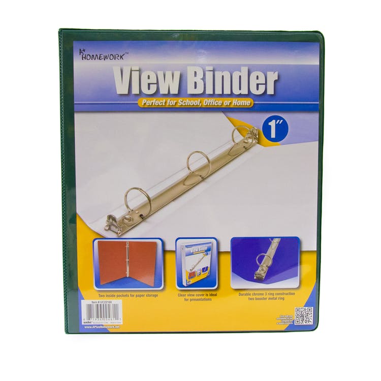 1" 3-Ring Binders - Green 2 Pockets 1