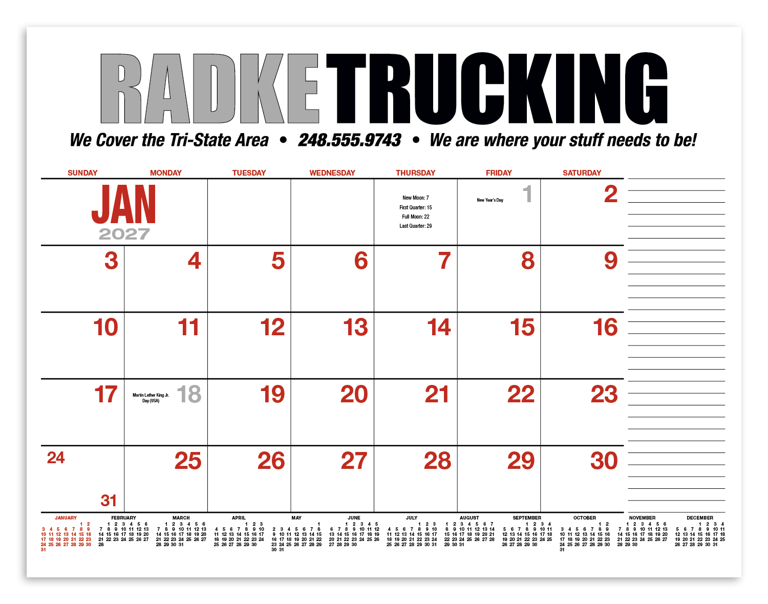 HotLine® Products 13-Month Desk Pad Calendar 77