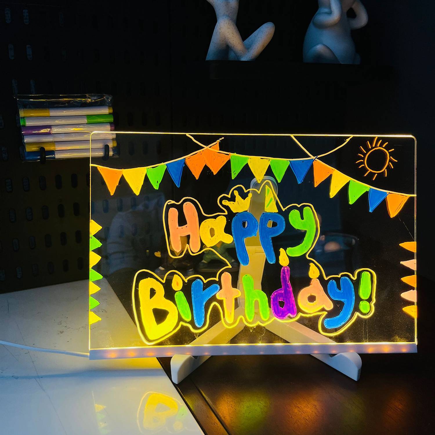 USB LED Note Board Acrylic with Light and 7 Colors Pen 5