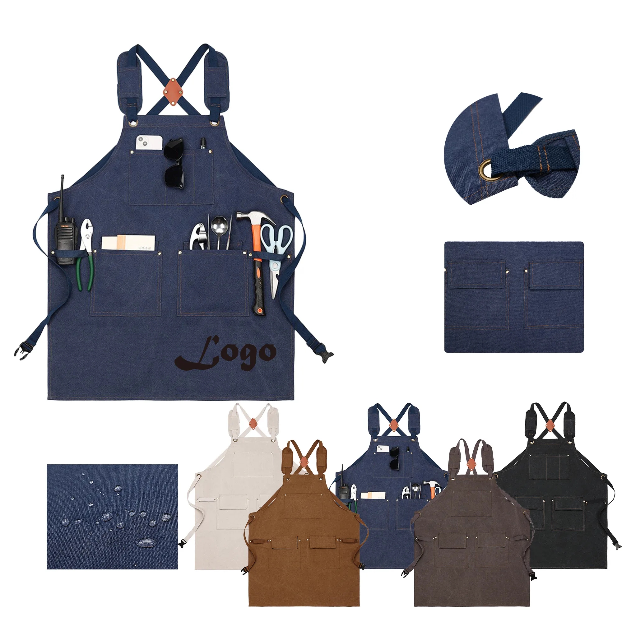 Cross-back Canvas Apron with Wide Straps 10