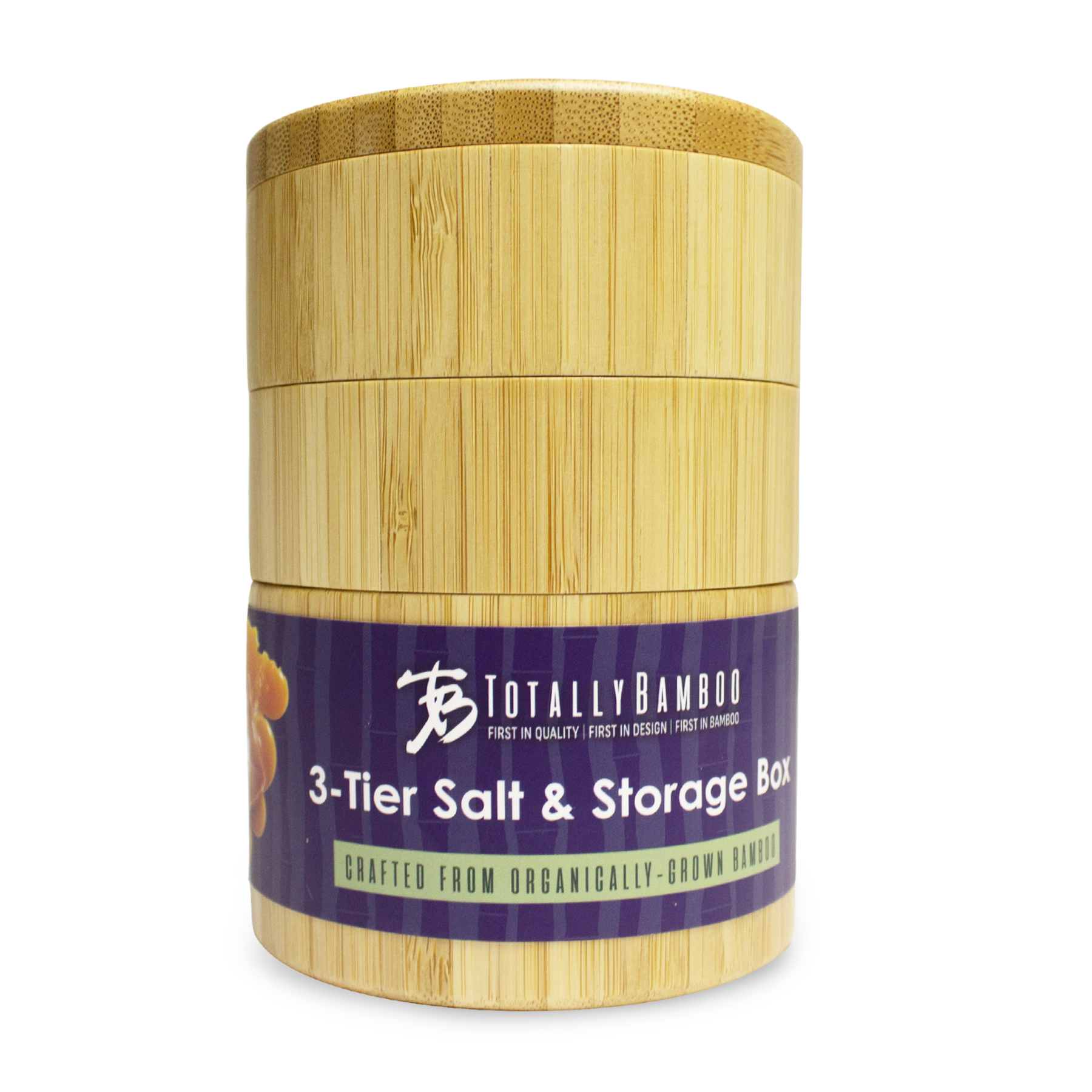 Tiered Triple Bamboo Salt Box with Magnetic Swivel Lids 10