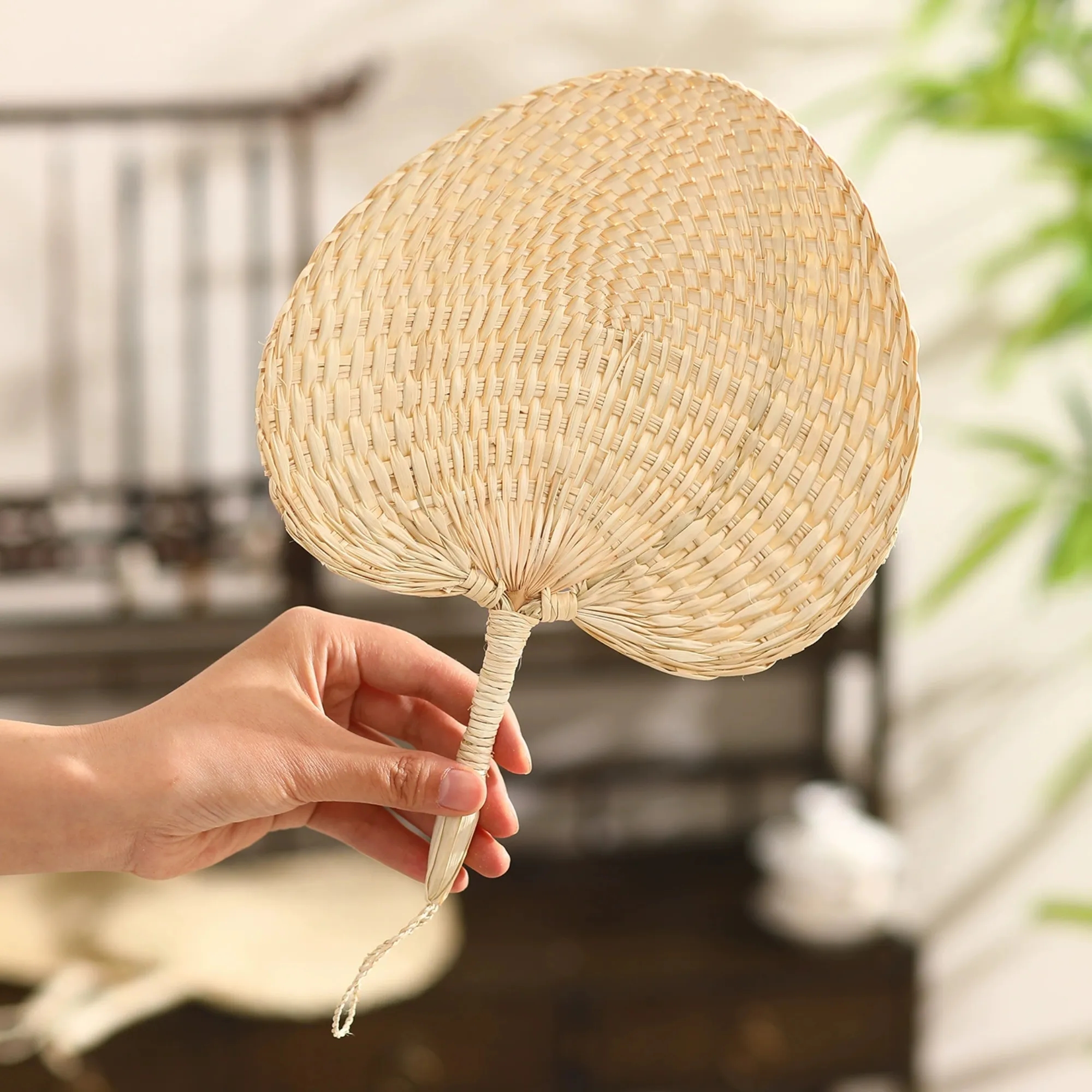 Vacation Natural Embroidered Patchwork Handmade Palm Fan 2