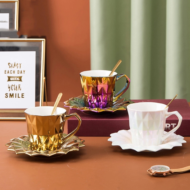 Custom 6 oz Ceramic Coffee Mug Saucer Set 4