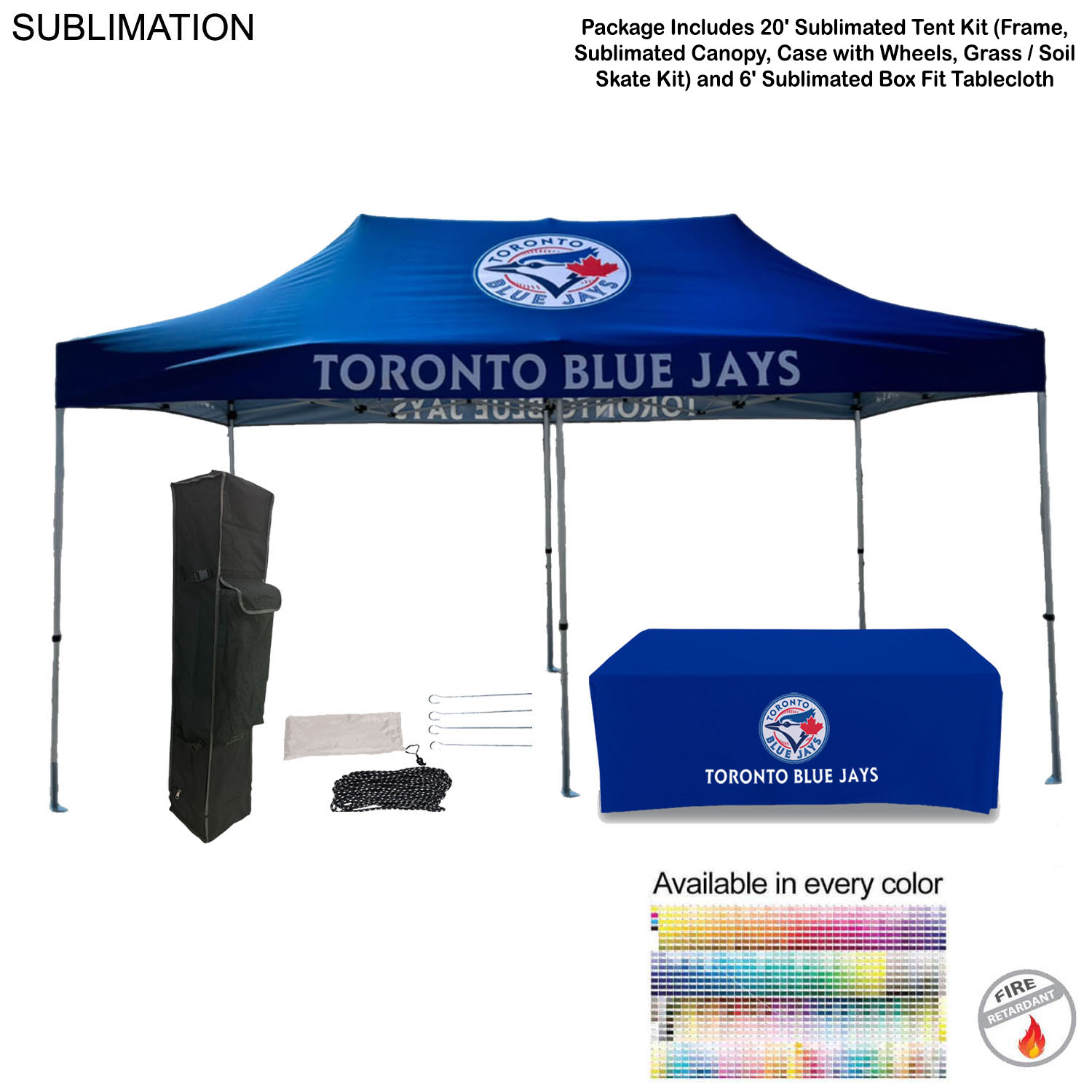 48Hr Quick Ship -Event Package, 20' Premium Sublimated Tent Kit and 6' Sublimated Box Fit Tablecloth 10