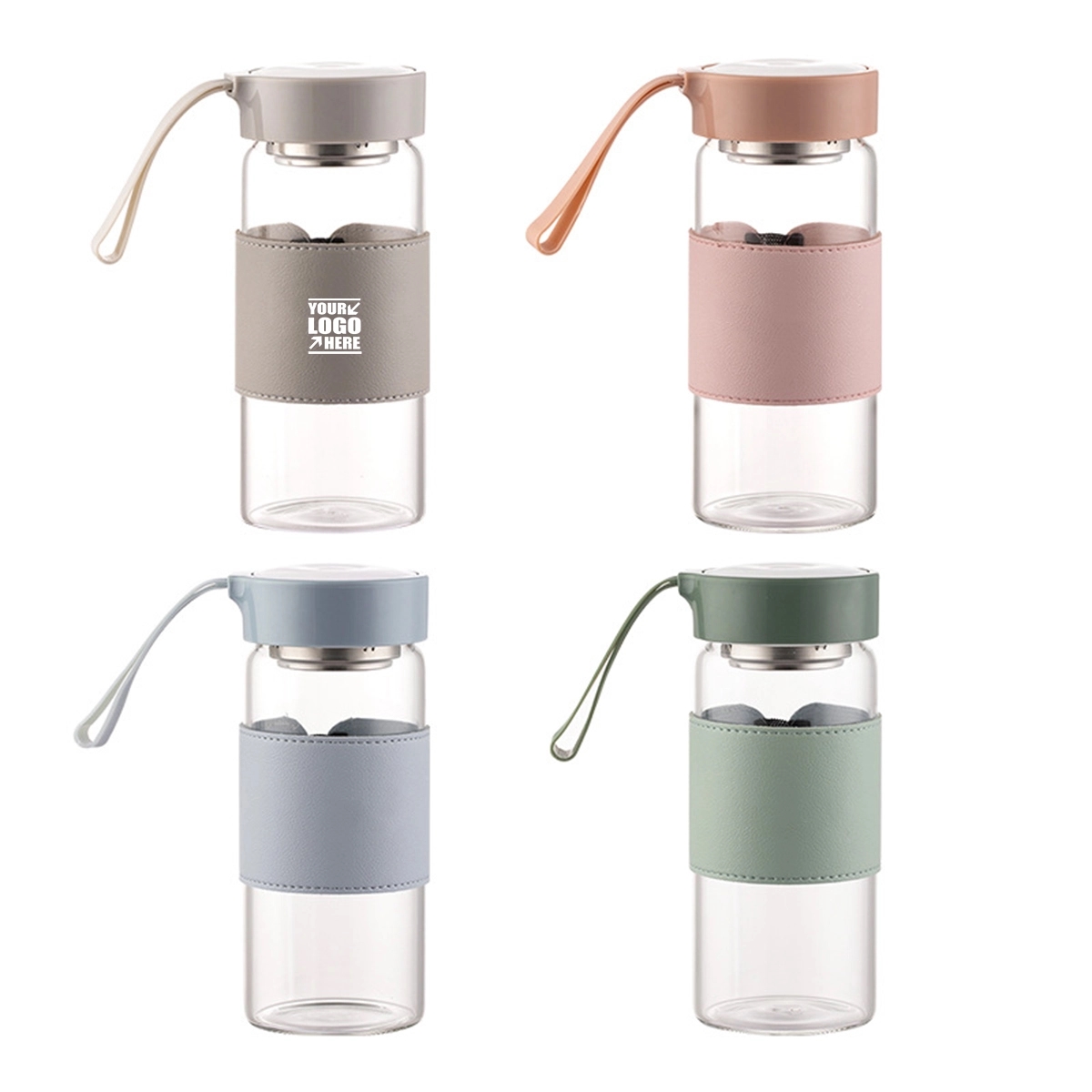 16oz Leather Sleeve Glass Water Bottle 2