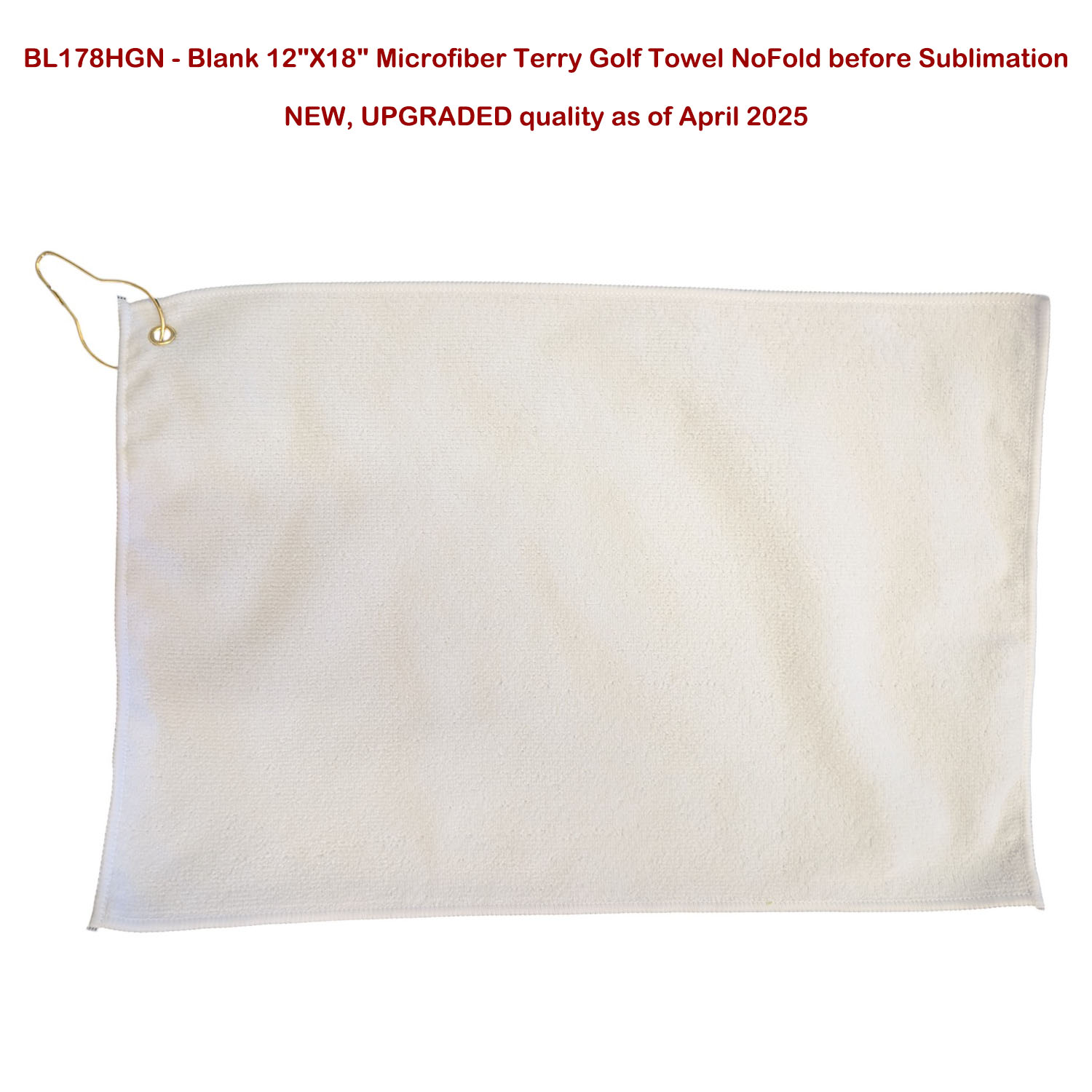 Microfiber Dri-Lite Terry Golf Towel, Finished size 12x18, Nofold Grommet & Hook, Sublimated 4