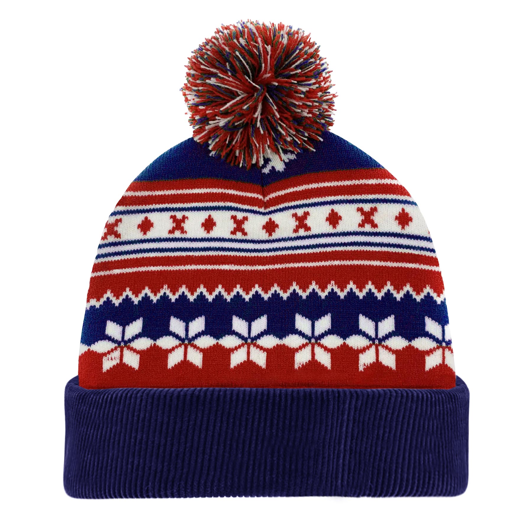 Knitted Acrylic Cuff Winter Beanie with Pom 9