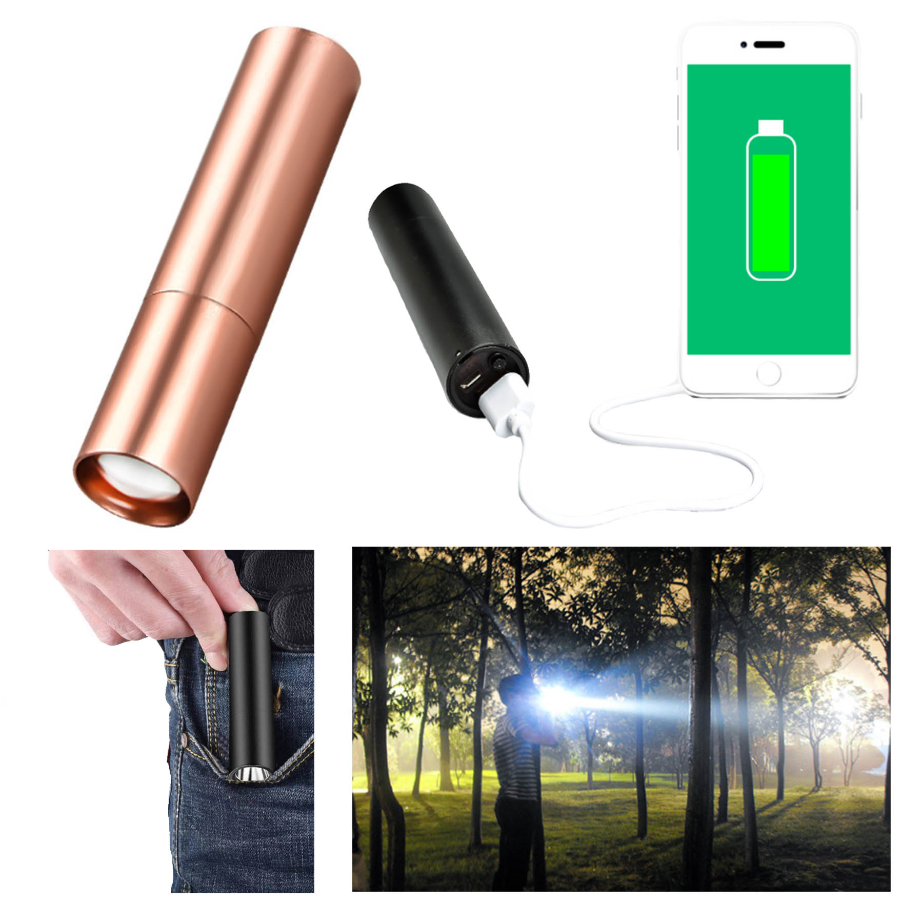 LED Mini Aluminum Alloy Strong Light Flashlight Mobile Power 2