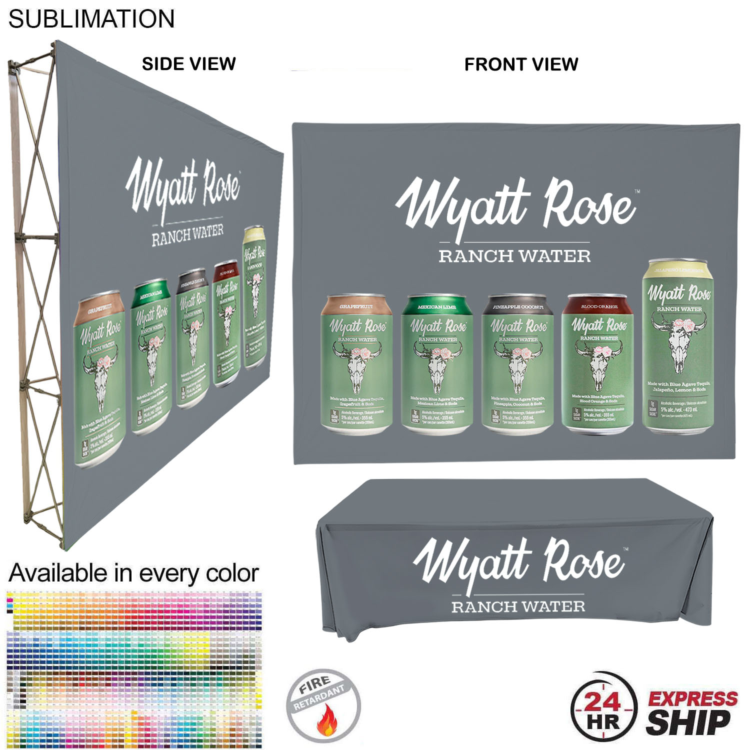 24Hr Express Ship -Tradeshow booth package Ultra, 10' Straight Fabric Wall and Premium 8' tablecloth