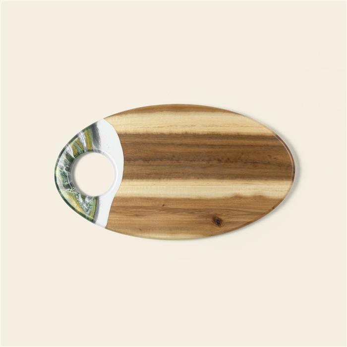 Medium Oval Acacia Board With Dip Holder 4