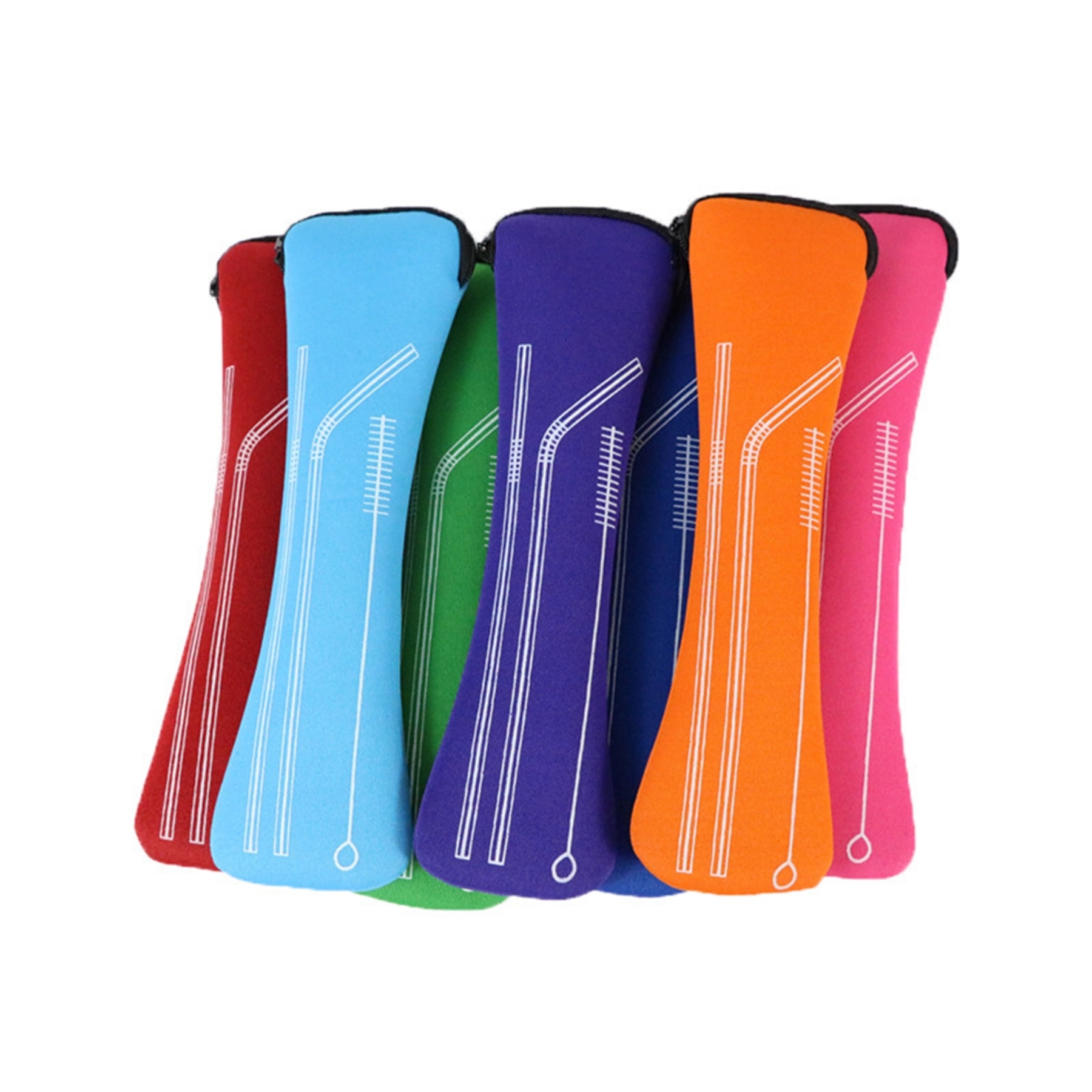 Stainless Steel Bent Straw with Cleaner in Neoprene Bag 12