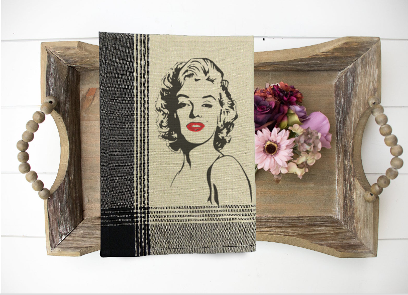Black/Tea Dyed Plaid Kitchen Towel with Custom Print 5