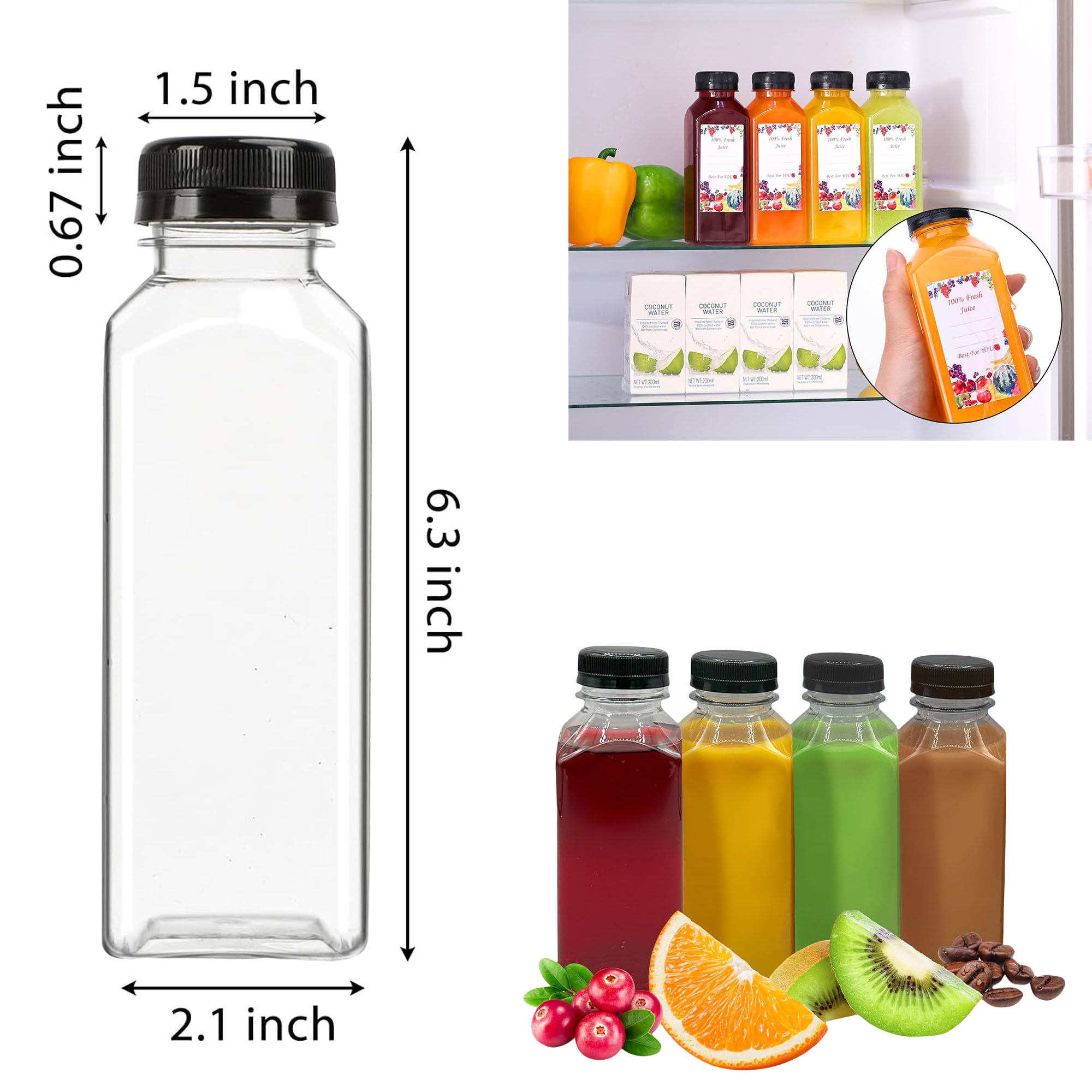 12oz Plastic Clear Square Juice Bottle 3
