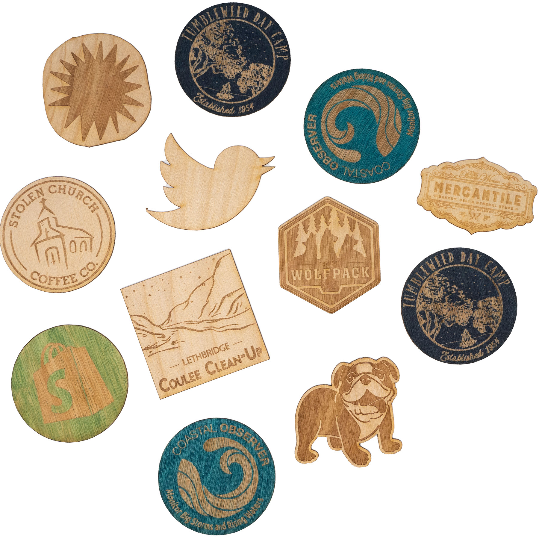 Wood Stickers: 2" W x 2" H 1
