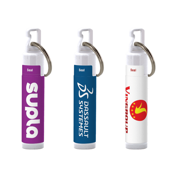 SPF 15 Lip Balm in White Tube with Hook Cap and Silver Metal Split-Ring 1